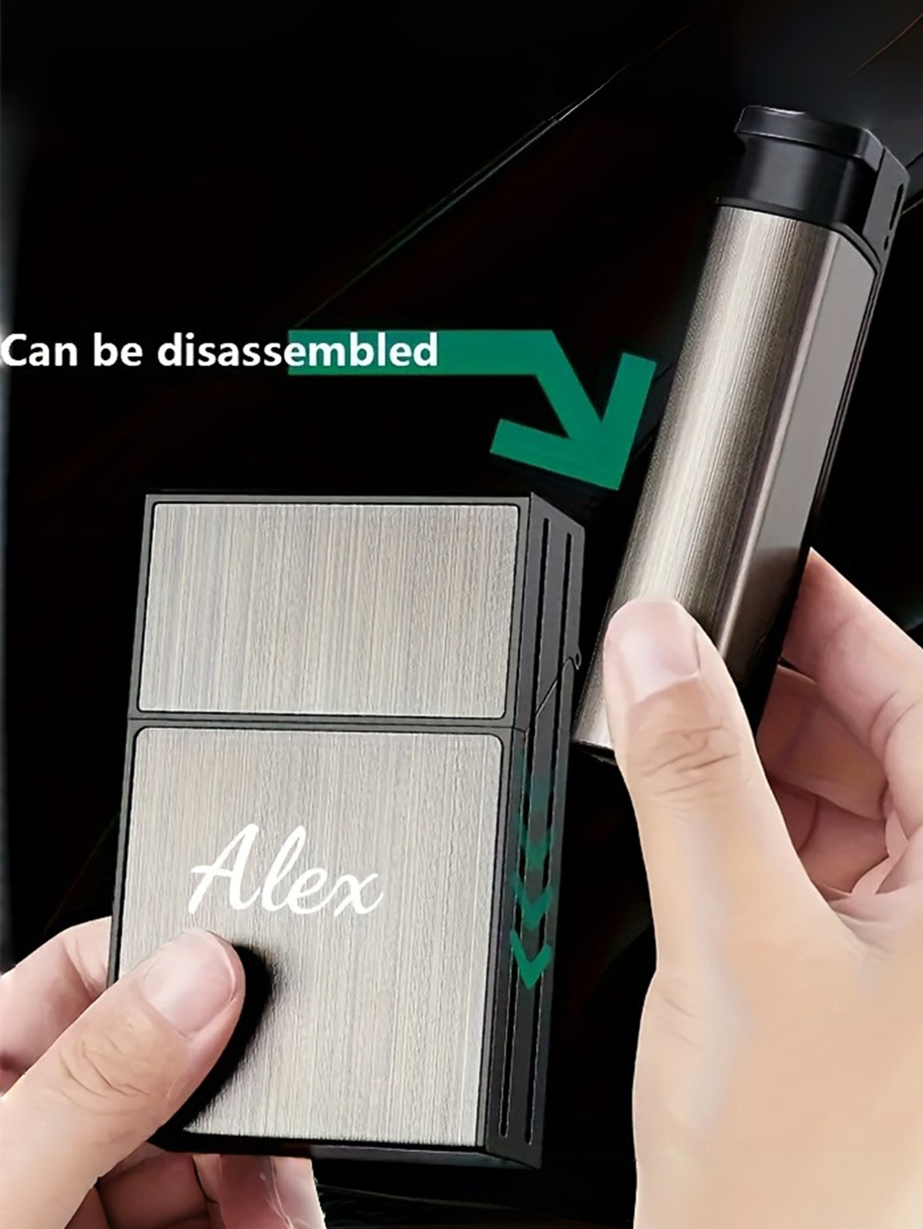 Customizable Text Portable Automatic Cigarette Case Unisex Design with Integrated Lighter Durable Plastic with Textured Metal Finish